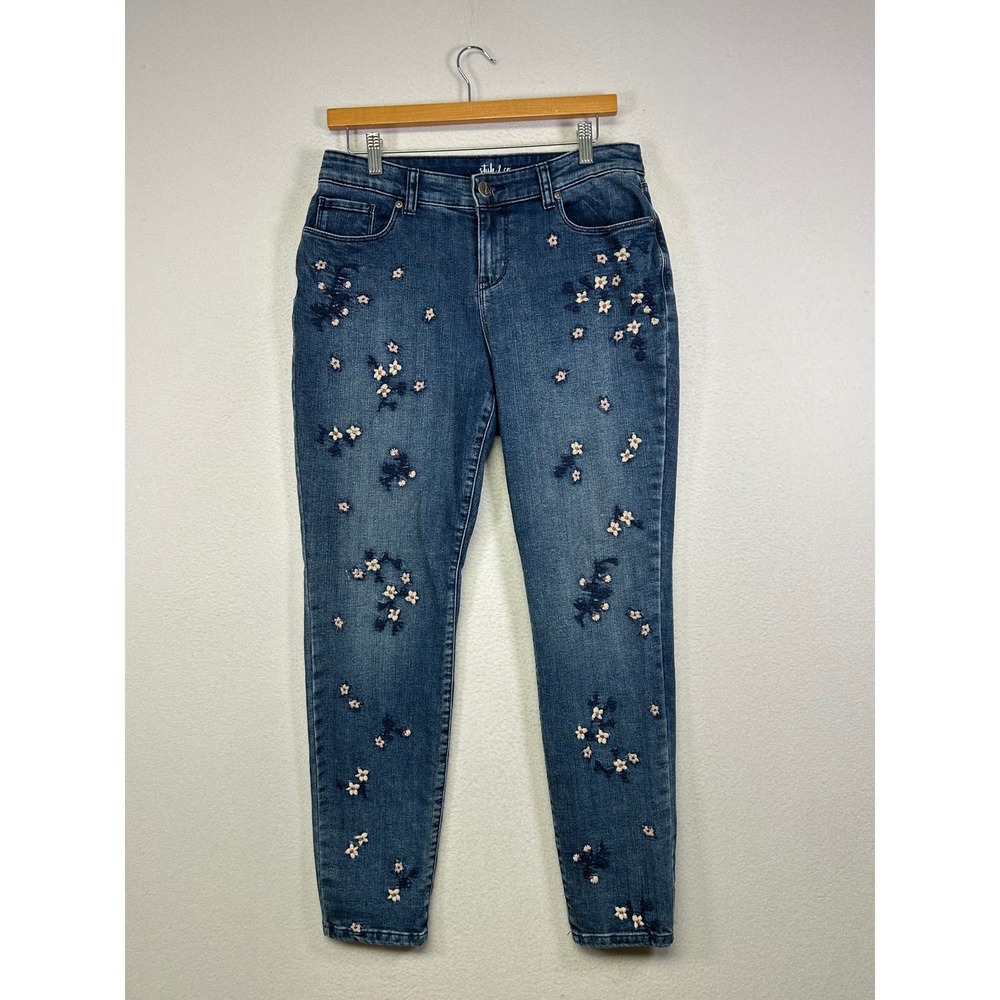Cottagecore Style & Co Women 6 Blue Floral Embroidered Curvy Skinny Leg Jeans